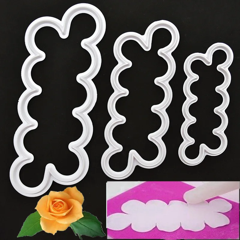 

3Pcs Cakes Mold Birthday Wedding Party Integrated Rose Printing Mold Plastic Fondant Biscuit Baking Tool Flower Decor Moulds