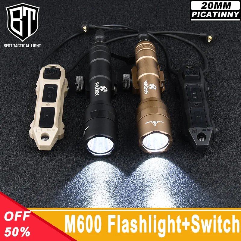 Torcia tattica M600U luce bianca 600lumen pressostato a doppia funzione adatto per accessori softair da caccia su rotaia Picatinny da 20mm