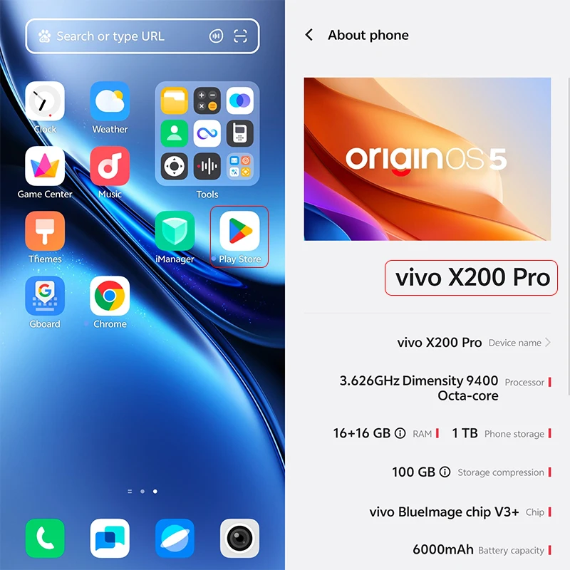 Vivo X200 Pro 5G 휴대폰 치수 9400, 6.78 인치, 120Hz, 50MP 후면 카메라 3 개, 6000mAh 90W 유선 30W 무선 NFC