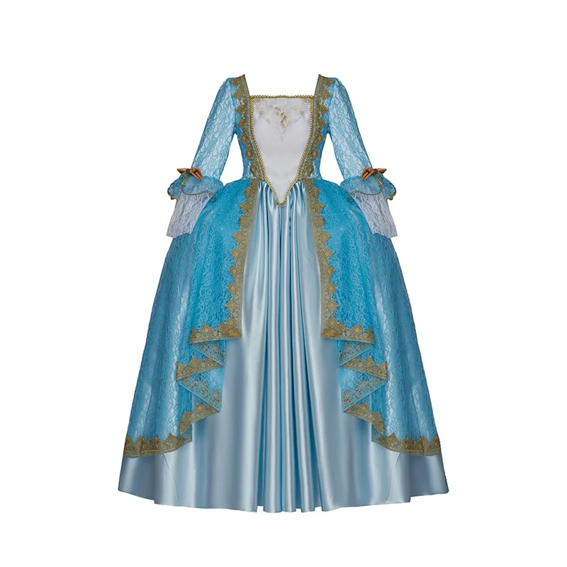 Medieval Blue Lace Fancy Rococo Court Retro  Marie Antoinette Dress  Women Victorian Masquerade Palace Gown