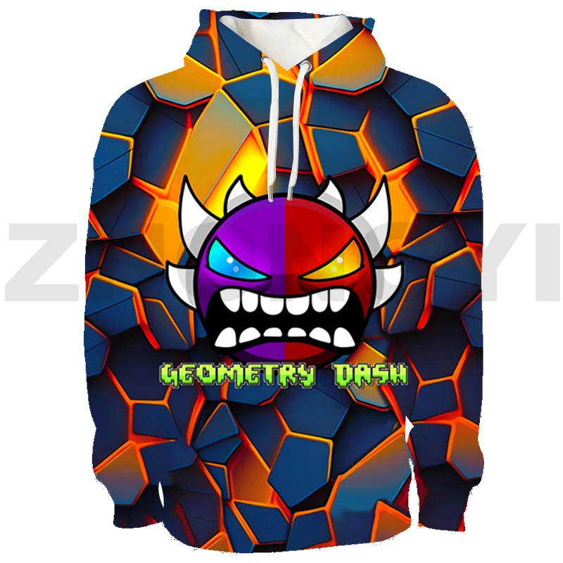 

Trendy Men's Angry Geometry Dash Hoodie Casual Long Sleeved High Street Sweatshirts Hooded Sudaderas Female Clothing Pullovers