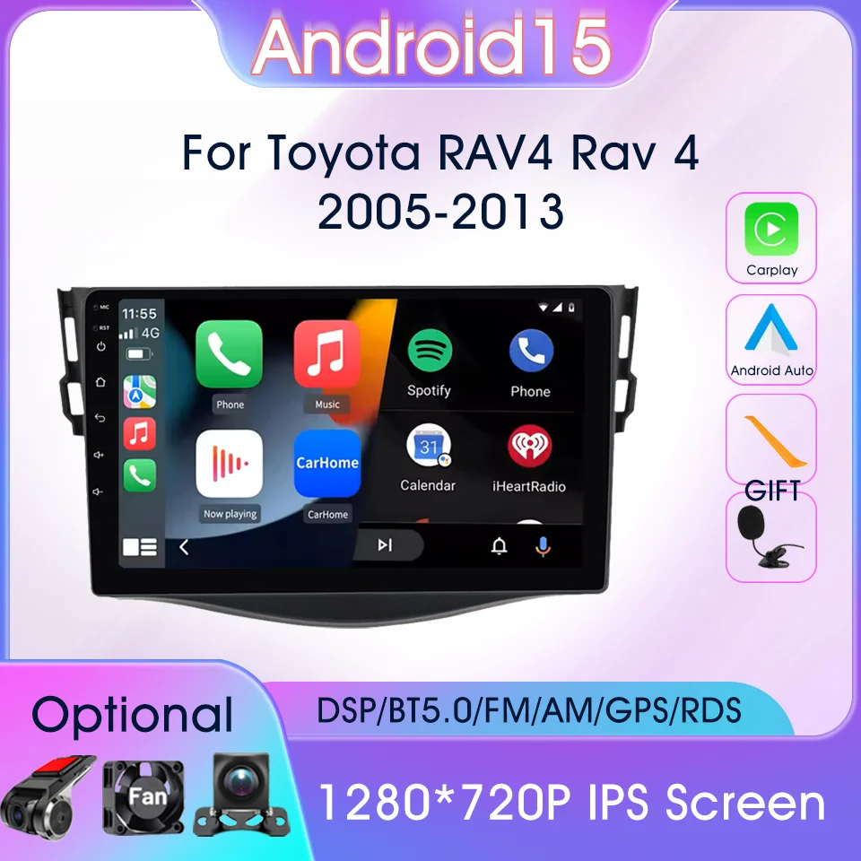 

Wireless Carplay Android Auto Car Radio For Toyota RAV4 Rav 4 2005 - 2013 Stereo GPS Navi Multimedia Player 4G WIFI DSP FM Audio