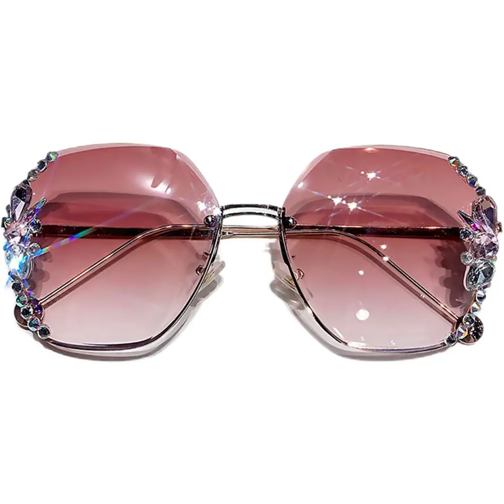 Retro UV400 Cutting Lens Rimless Sunglasses Women Sun Glasses Gradient Rhinestone Sunglasses