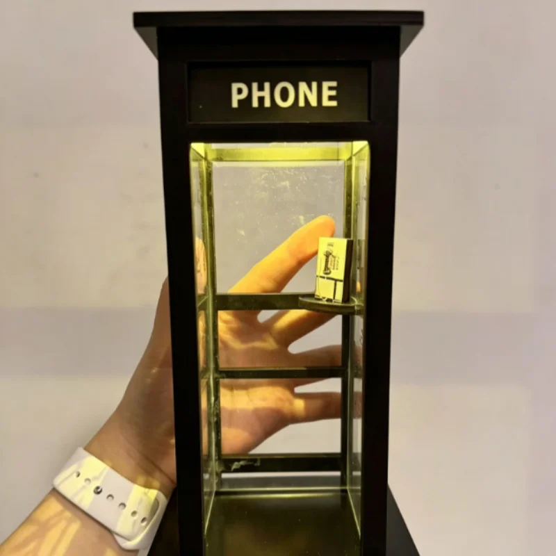 Retro Vintage Tall Phone Booth Lamp Ornament, Classic Telephone Booth Table Lamp, Phone Box Decorative Night Light Home Decor