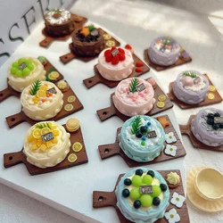 1/12 Scale Miniature Dollhouse Rose Cake with Dish Mini Dessert Food for Barbies OB11 Doll Accessories