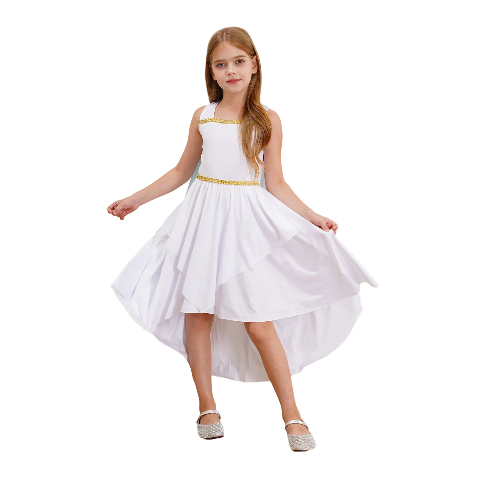 Kids Girls Halloween Greek Deity Cosplay Costume Chiffon Ancient Toga Cape Dress Greece Roman Goddness Queen Role Play Robe