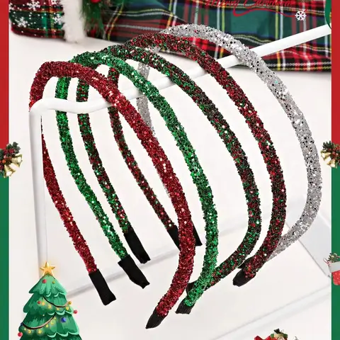 3/5PCS New Glitter Christmas Headbands Sparkly Hairband Girls Crystal Headband Kid Children Party Holiday Gift Hair Accessories