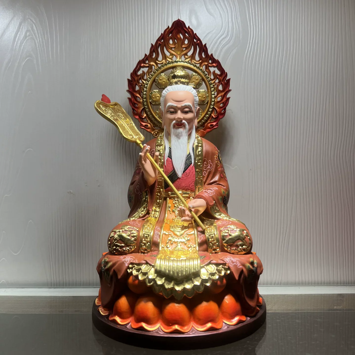 Hinoki Wood Hand Carved Sanqing Taoist Deity Statue Set Figurine Spiritual Altar Ornament Gift for Home Temple Decor