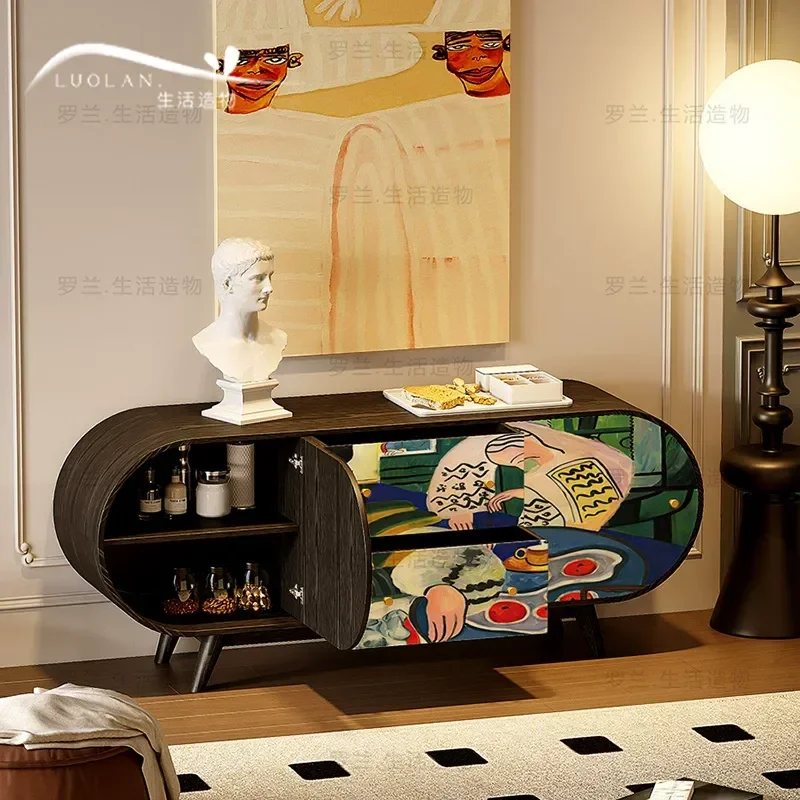 Light Luxury Abstract Vertical Solid Wood Side Cabinet Integrated Wall Decorative Storage Unit Multi Functional Bedroom