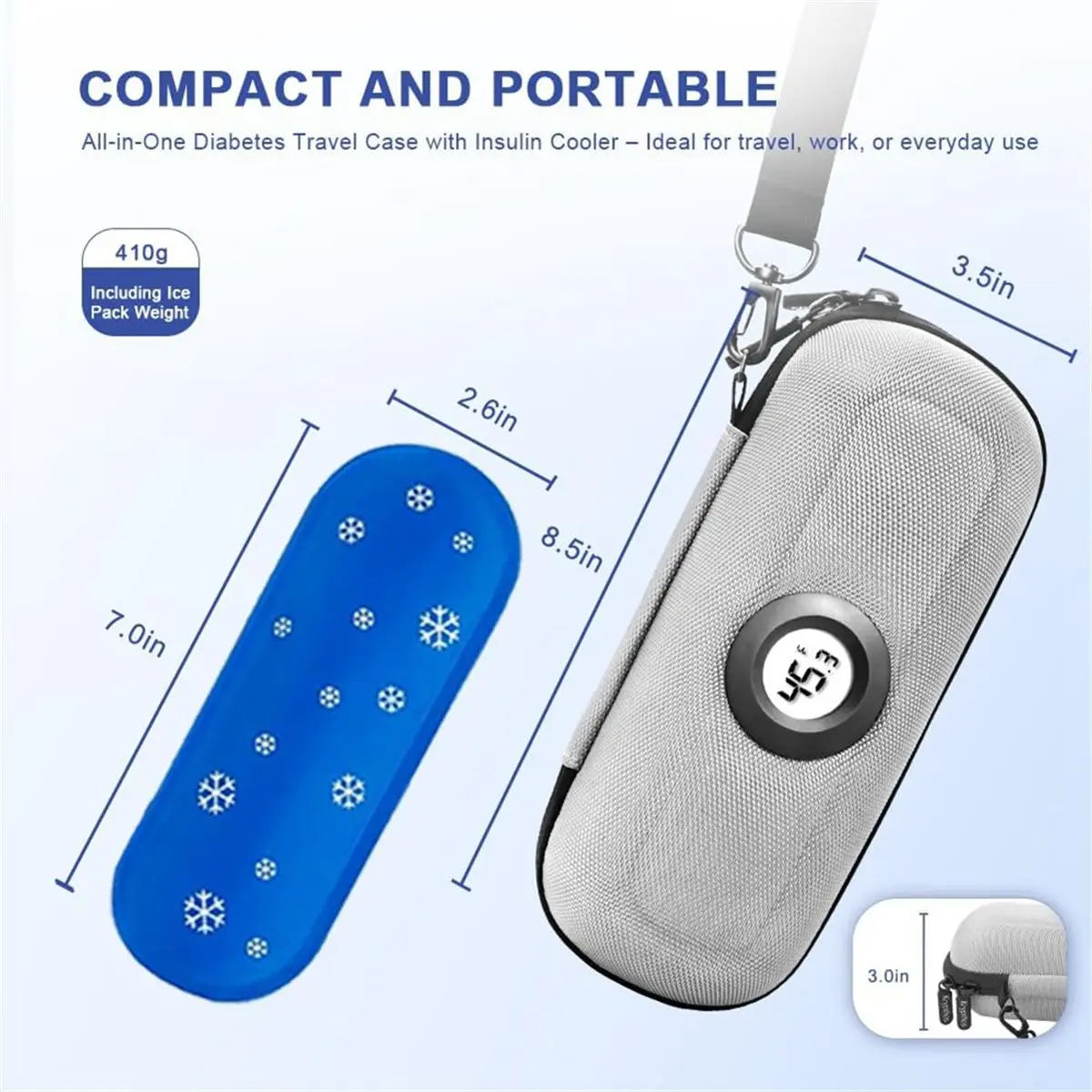 Oct Sale Insulin Cooler Diabetes Travel Case with Thermometer Temperature Display, Refrigerated Medication Travel Bag Gray