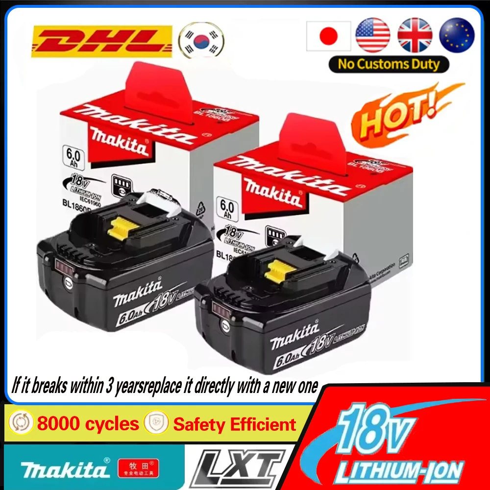 

100% Original Makita 6Ah/5Ah/ for Makita 18V Battery BL1830B BL1850B BL1850 BL1840 BL1860 BL1815 Replacement Lithium Battery