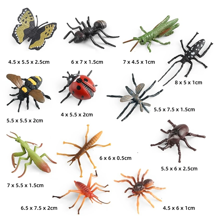 12-Piece Mini Realistic Insect Statue Set - Butterfly Ladybug Grasshopper Dragonfly Bee Models for Home Decor Perfect for Plant
