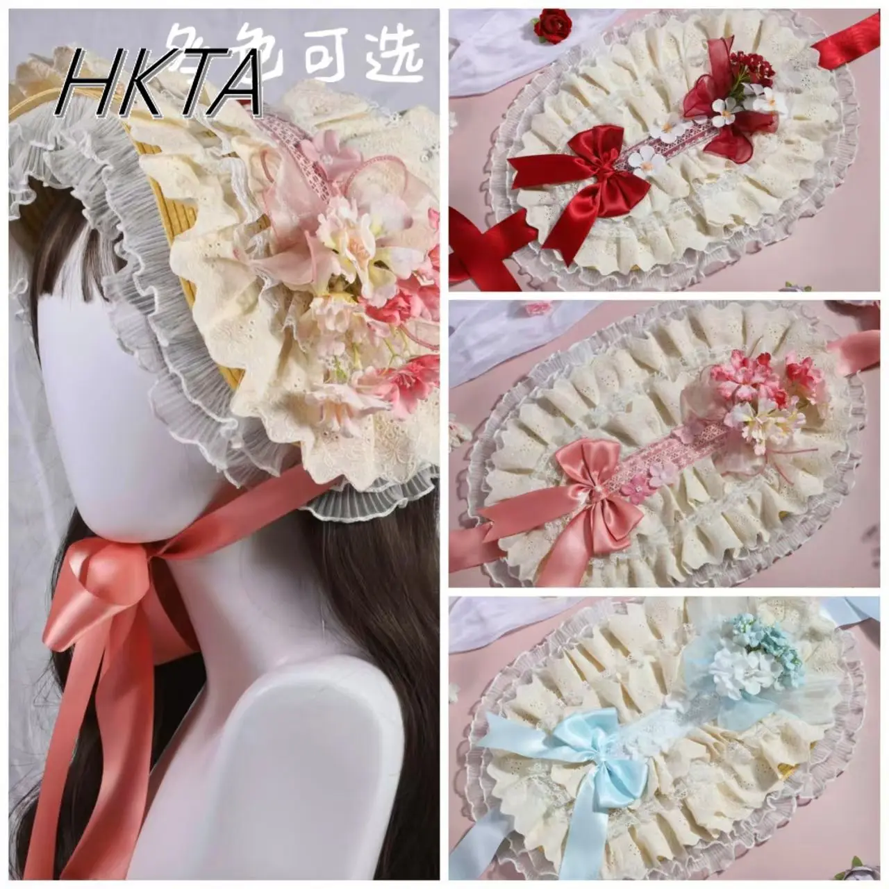 Original Lolita Kawaii Frauen Mädchen Hut BNT Pastoralen Lolita Stroh süße bogen blumen Hüte Pastoralen Hanfu Foto Cosplay Kappe Sommer