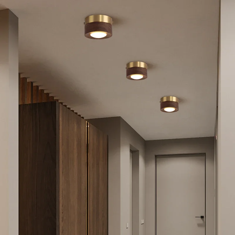 Corridor Lamp Walnut Ceiling Lights Ash Wood Led Lights for Room Living Room Spotlights Porch Light Home Decor Lighting