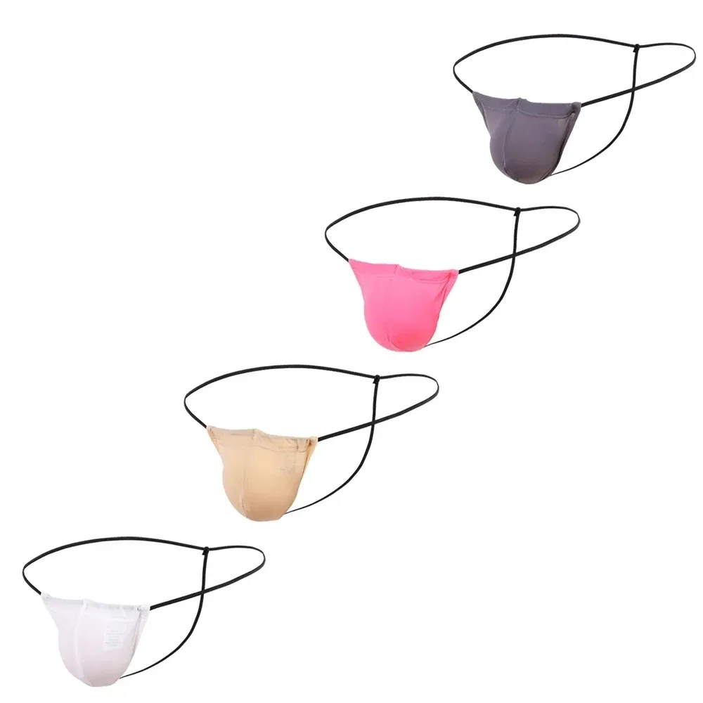 

4 шт./лот, мужские стринги, нижнее белье Ice Slik, однотонные трусы с низкой посадкой, мужское нижнее белье, сексуальные дышащие стринги, выпуклая сумка с Т-образной спинкой