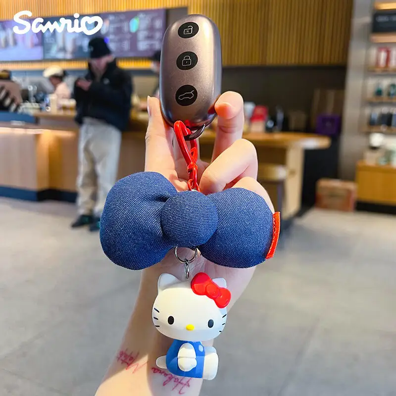Sanrio Hello Kitty Doll Cute Cartoon Cowboy Bow Keychain Bag and Car Interior Accessories Camera Decoration Phone Chain Gifts