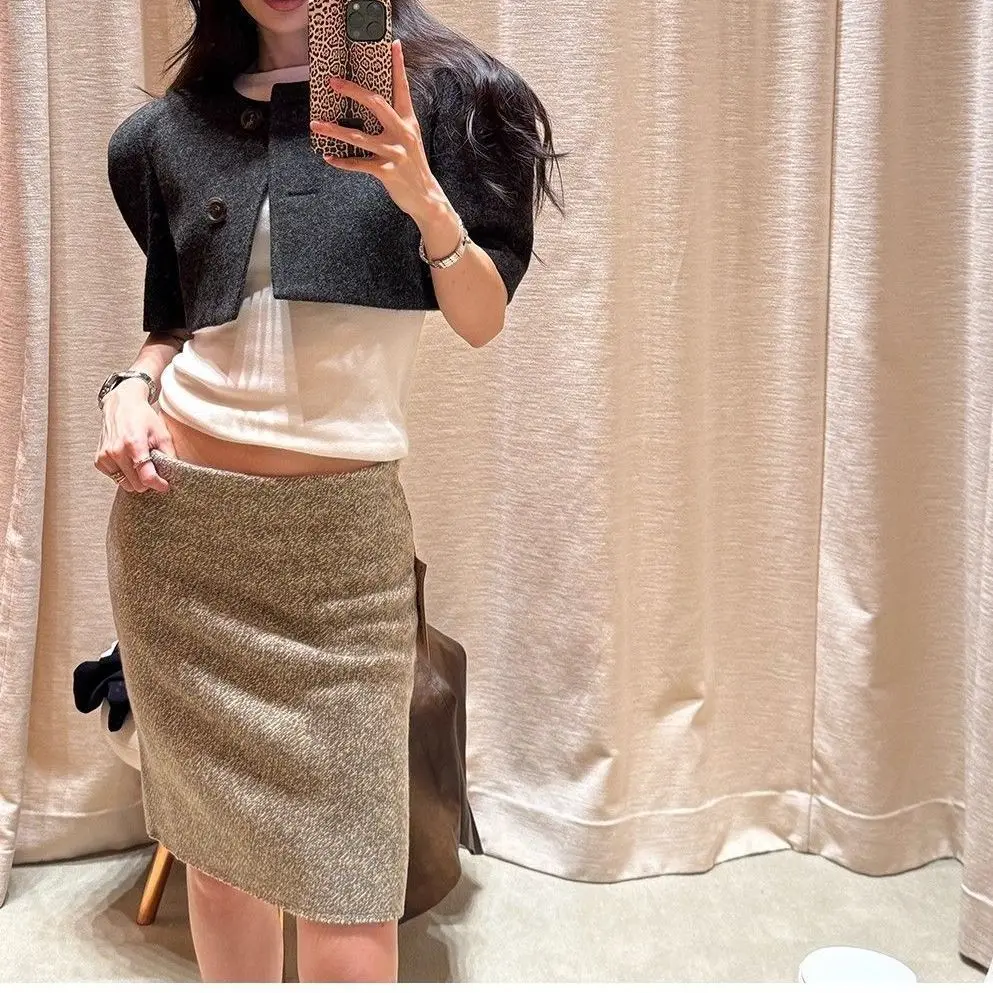 

Новая модная мини-юбка с низкой талией, женская весенне-осенняя повседневная вязаная юбка-карандаш с запахом на бедрах для офисных женщин, элегантная юбка-карандаш