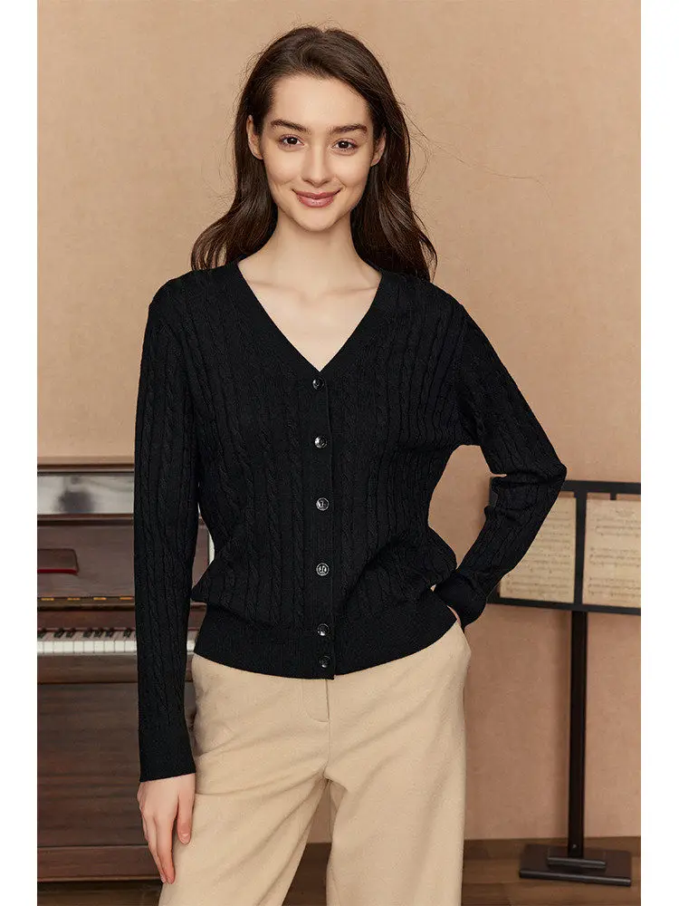 

RIZOUZH Bla V-Ne Knitted Open Cardigan Women's Autumn Winter High Quali Woolen Sweater Versatile andmother Sle