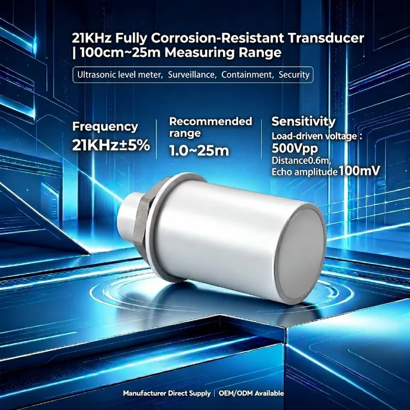 21KHz PTFE Anti-Corrosion Split Ultrasonic Transducer 1-25m Long Range Industrial Liquid Level Sensor Probe