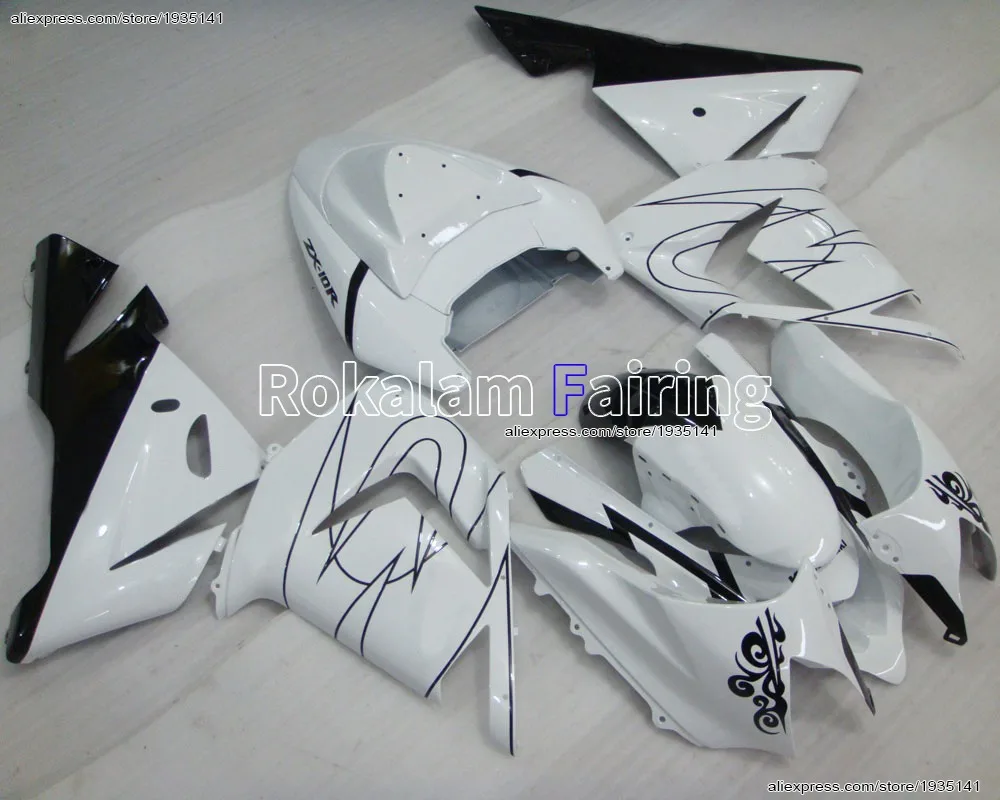 New Arrival For Kawasaki NINJA Fairing Black White ZX-10R 2004 2005 Cowling Kit ZX 10R 04 05 ZX10R (Injection molding)