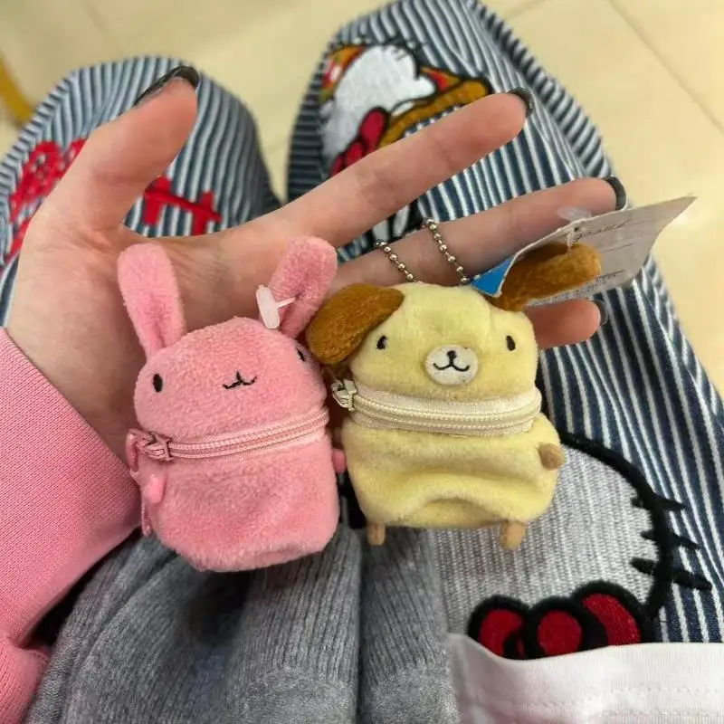 ●Mini Pink Fluffy Rabbit Coin Purse Keychain Bag Charm Cute Cartoon Headphone Case Storage Bag Gift Creative Festival Supplies