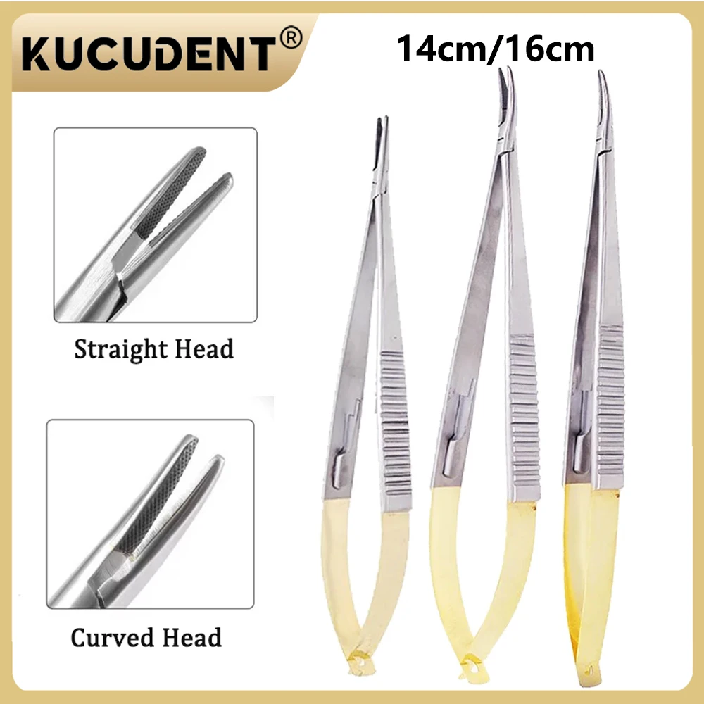 1Pc Dental Orthodontic Castroviejo Needle Holders with Lock Matrix Bands Placement Tweezer Straight/Curved Surgical Plier Forcep