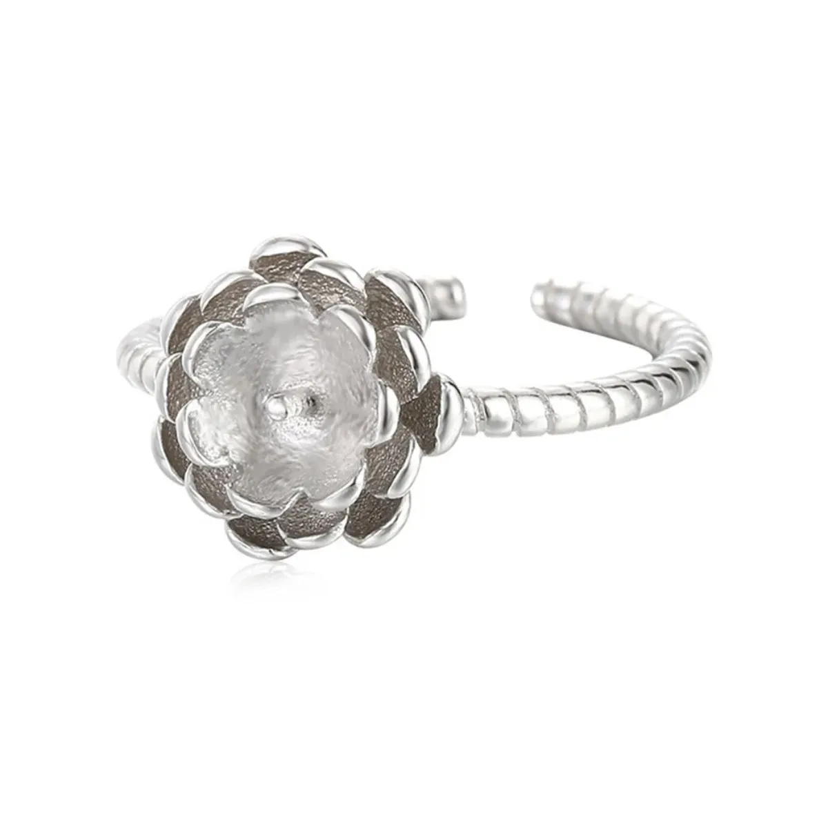 

Регулируемое кольцо в форме лотоса из белого золота 925 пробы с покрытием для круглых бусин/жемчуга диаметром 6 мм