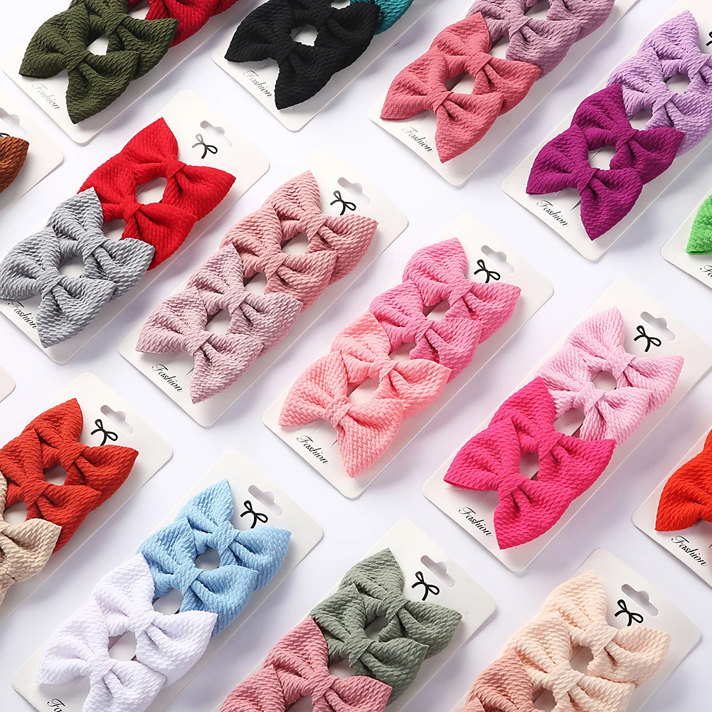 4Pcs/Set 7cm Bullet Hair Clip Cloth Covered Safety Hairpins Newborn Baby Girl Solid Bow Hairgrips BB Barrettes Korean Headwear