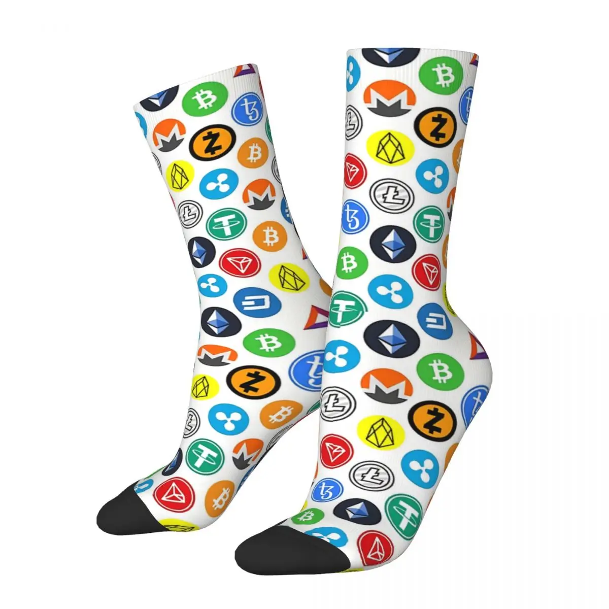 Funny Crazy Sock for Men Crypto Coins Hip Hop Harajuku Cryptocurrency Happy Quality Pattern Printed Boys Crew Sock Casual Gift