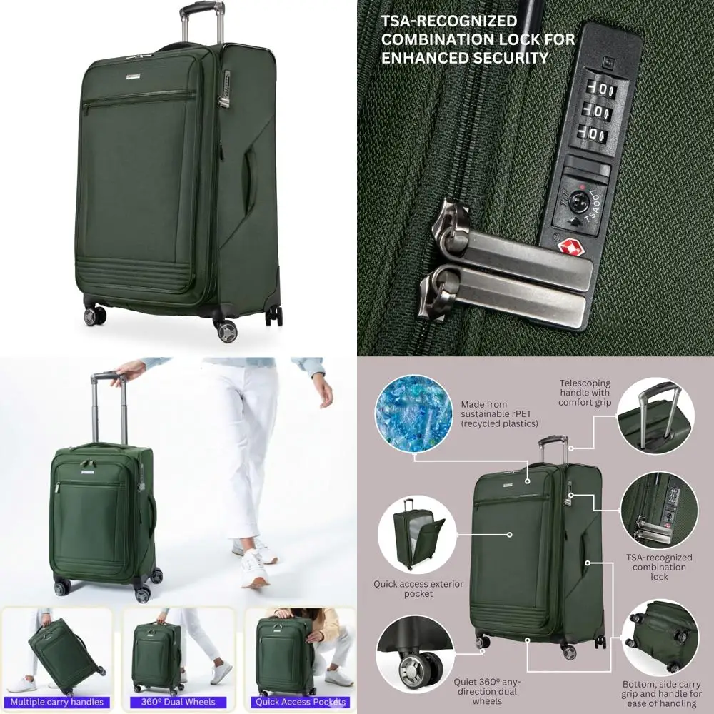 Eco-Friendly Medium Check-In Luggage Crafted from 100% Recycled PET Material, Lightweight and Sustainable for Travel