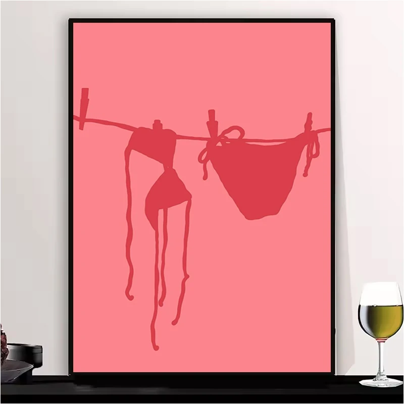 

Autumn Sexy Pink Bikini Poster Pictures Wall Decor Room Aesthetic Coffee House Bar Decoration Bedroom Interior Paintings Vintage