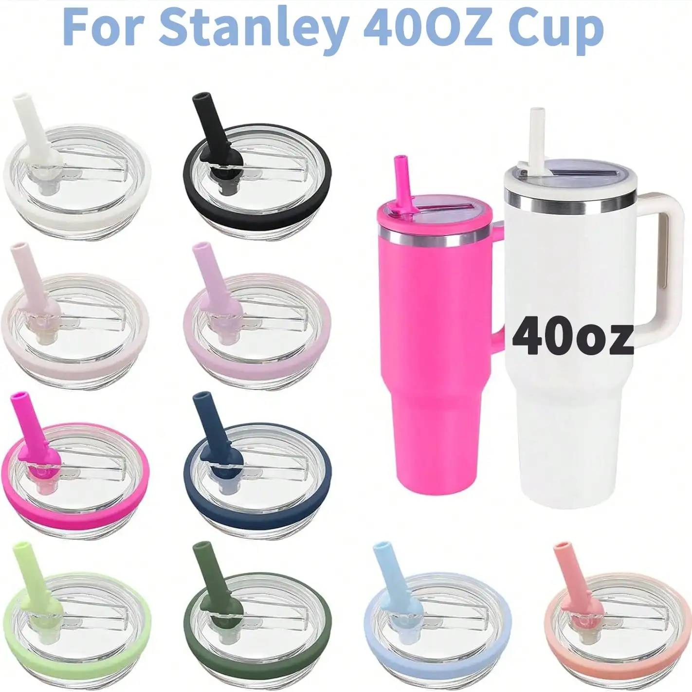 Replacement Lid for Stanley 40oz Tumbler.Leakproof Flip Straw Lid Fit Stanley Cup Quencher H2.0 40oz and ProTour 40oz Tumbler