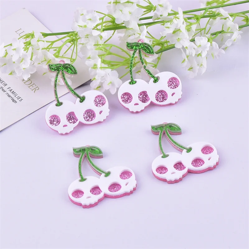 6pcs/pack Cherry Skull Fruit Charms Pendant Jewelry Making Craft DIY