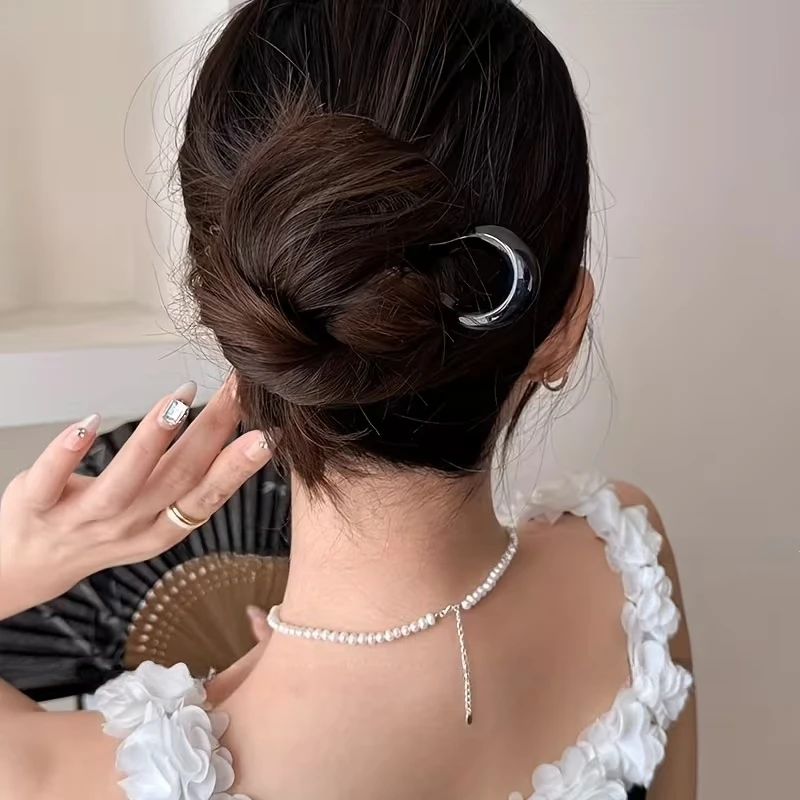 3pcs Acrylic U-Shaped Hairpins for Women, Simple Hair Clips for Updo Hairstyles, Ladies' Hair Accessories - Detail 1