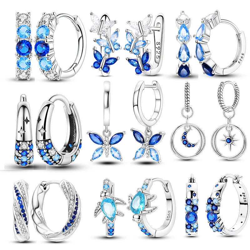 Original 925 Silver Blue Zirconium Butterfly Earrings Hoop Earrings Series Women Party Exquisite Light Luxury Earrings Jewelry