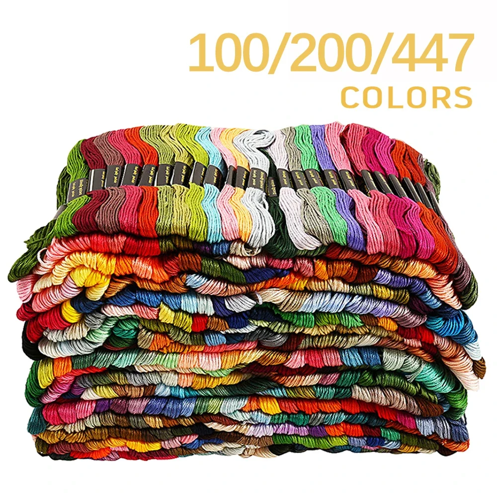 

100/200/447pcs Mix Colors Embroidery Thread Cotton Sewing Skeins Craft Cross Stitch Floss Kit Line DIY Tools Make Bracelets