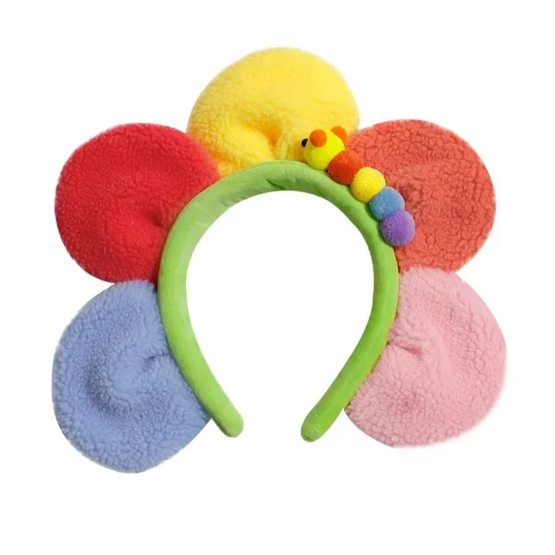 New Colorful Cartoon Cute Sunflower Plush Hairband Make Up Wash Hair Hoop for Women Girls Headband Plush Female Hair Accessories