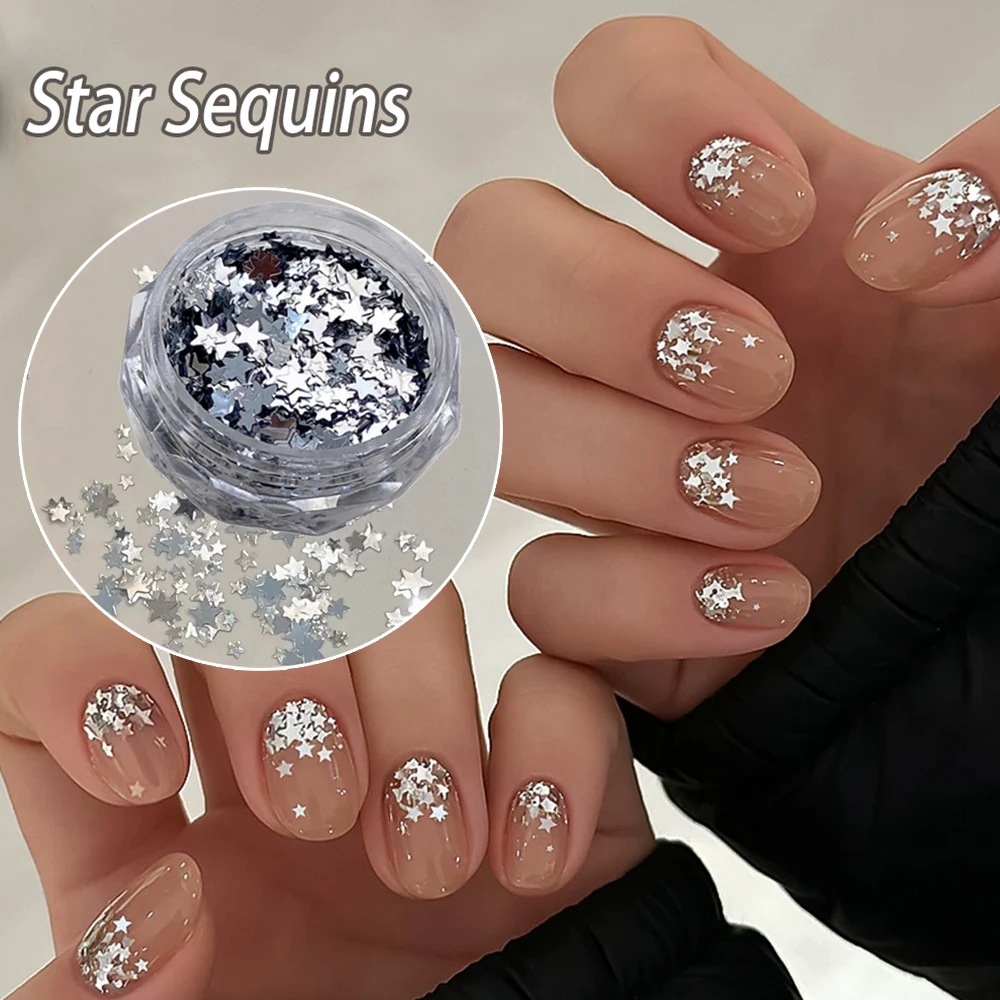

1 Box Silver Star Sequin Nail Art Decorations Holographic 1/2/3mm Glitter Mini Five-Pointed Star Nail Jewelry Y2K Nail Supplies