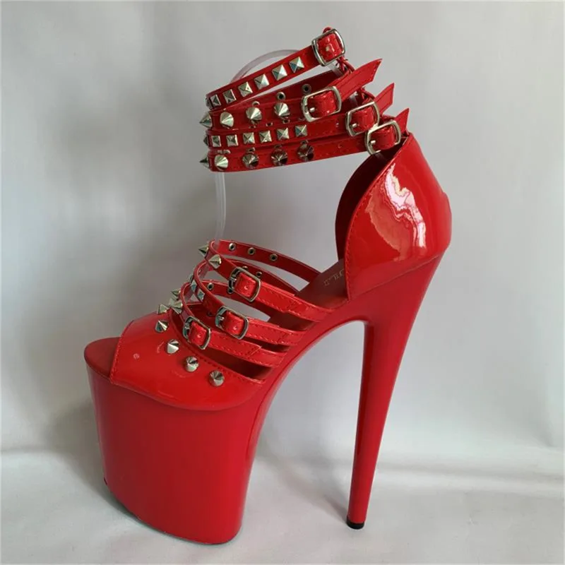 20cm Hentian High White Wedding Shoes with Fine Heels, Rivet Waterproof Platform, Nightclub Performance Shoes, Sandals