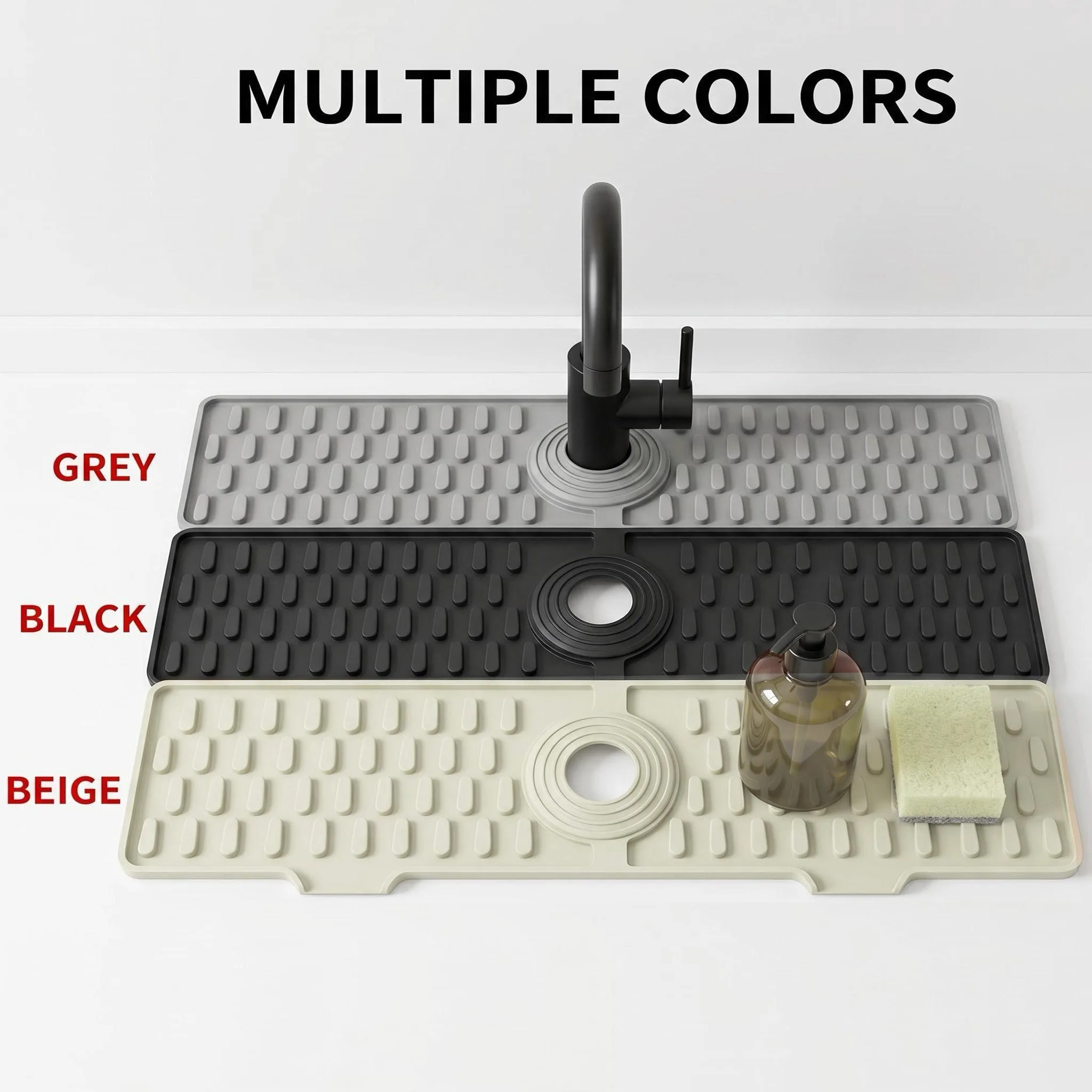 Double Buckle Silicone Metal Faucet Mat Splash Guard Basin Protector Non-Slip Kitchen Dishwashing Pad Countertop Organizer