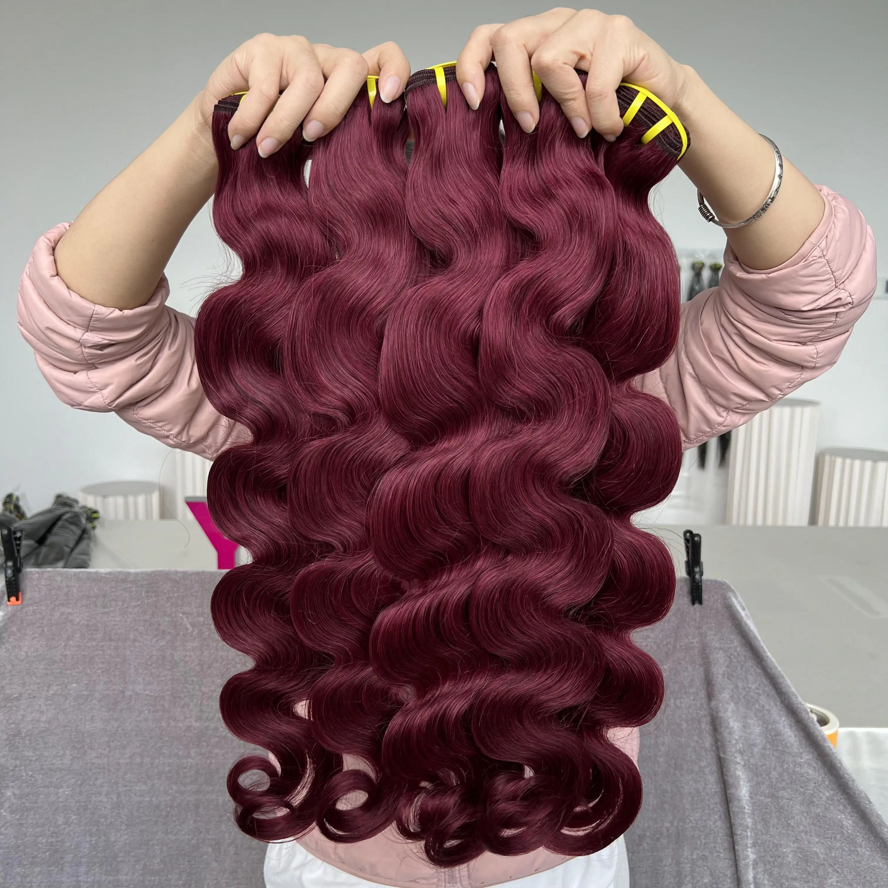 SWANEE Body Wave Human Hair Bundles Vietnamese Hair Weave Bundles Wine Red #99J 100% Human Hair Cosplay for Women Hair Extension