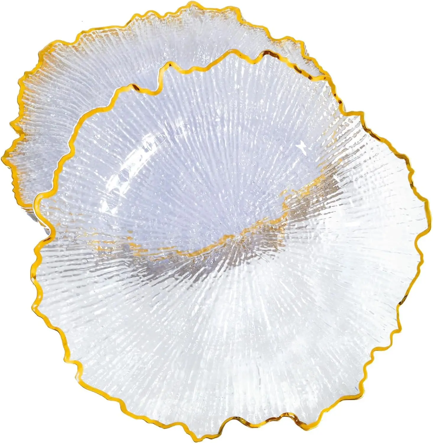 

25 шт. тарелки для зарядного устройства с рифом, объемные прозрачные пластиковые тарелки для зарядного устройства с золотым ободом и цветочным принтом для ужина, свадебного обслуживания, настольная тарелка для