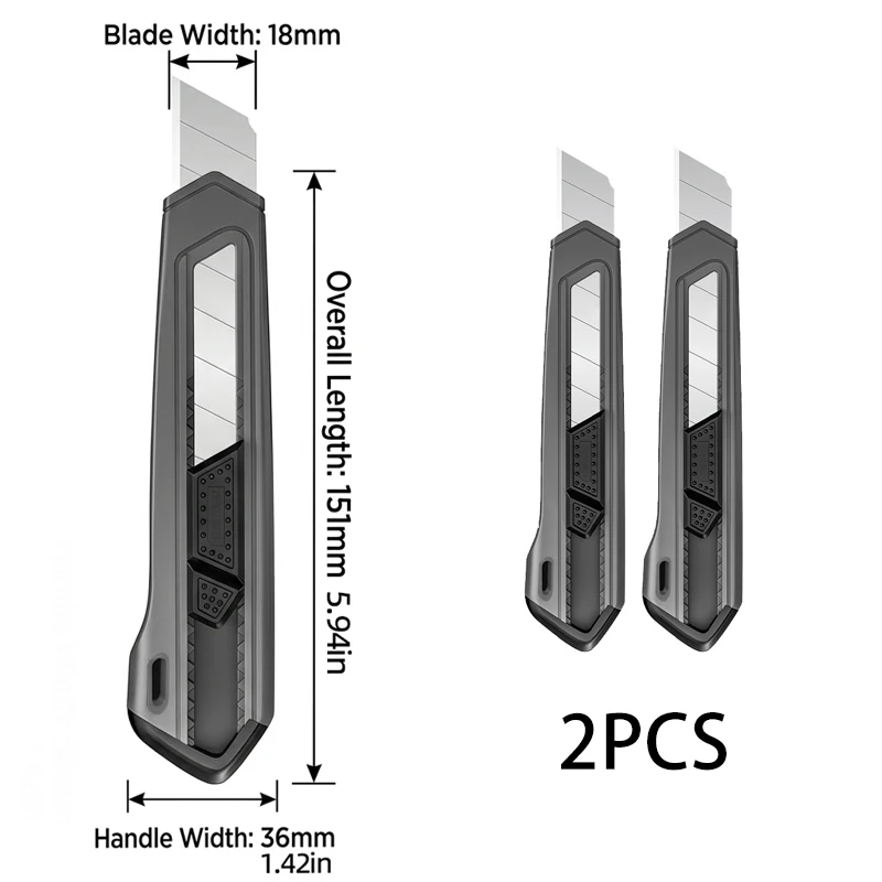 18mm intrekbare boxcutter, 0,5mm SK5 koolstofstalen mes, antislip automatisch vergrendelend utility mes voor het snijden van papier en karton