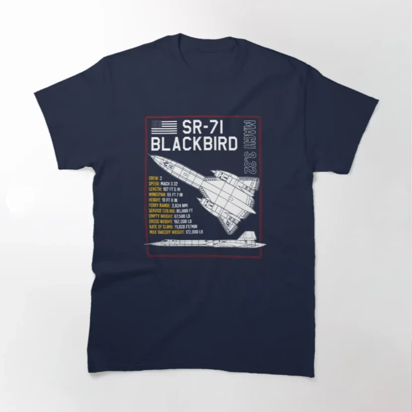 SR-71 Blackbird Supersonic Strategic Reconnaissance Aircraft Specs T-Shirt 100% Cotton O-Neck Short Sleeve Casual Mens T-shirt