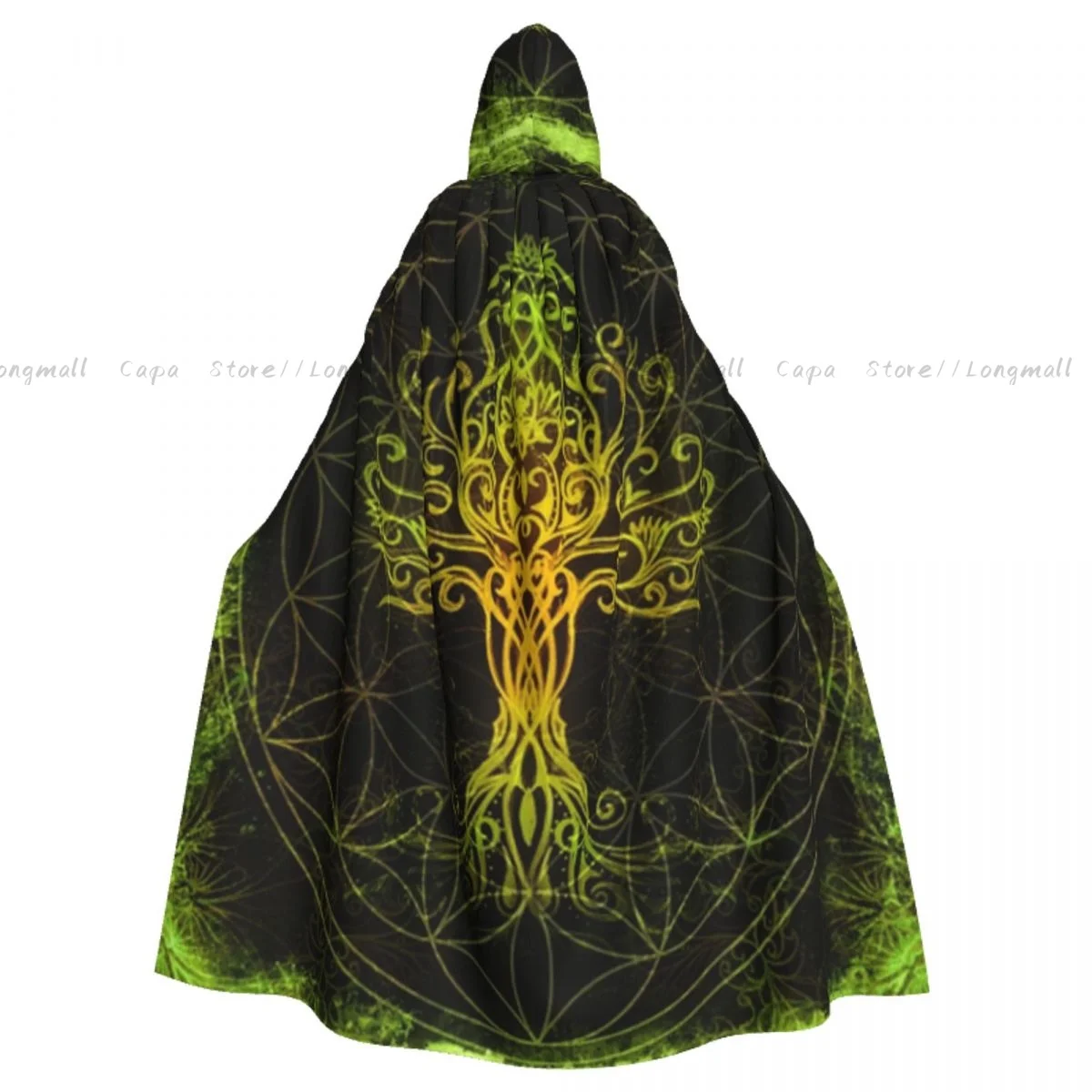 Adult Halloween Yggdrasil Tree Of Life Cloak Cape Hooded Medieval Costume Full Length Dress Coat