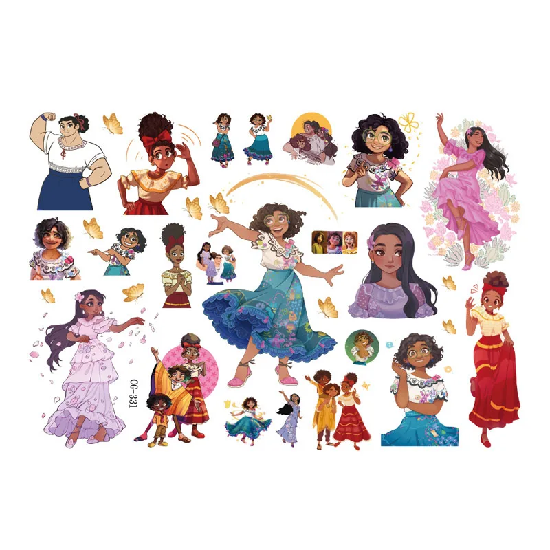 Disney Cartoon Anime Encanto Tattoo Stickers, tatuagens temporárias infantis, arte corporal, brinquedos de festa para cosplay, presentes infantis, novo, 2024