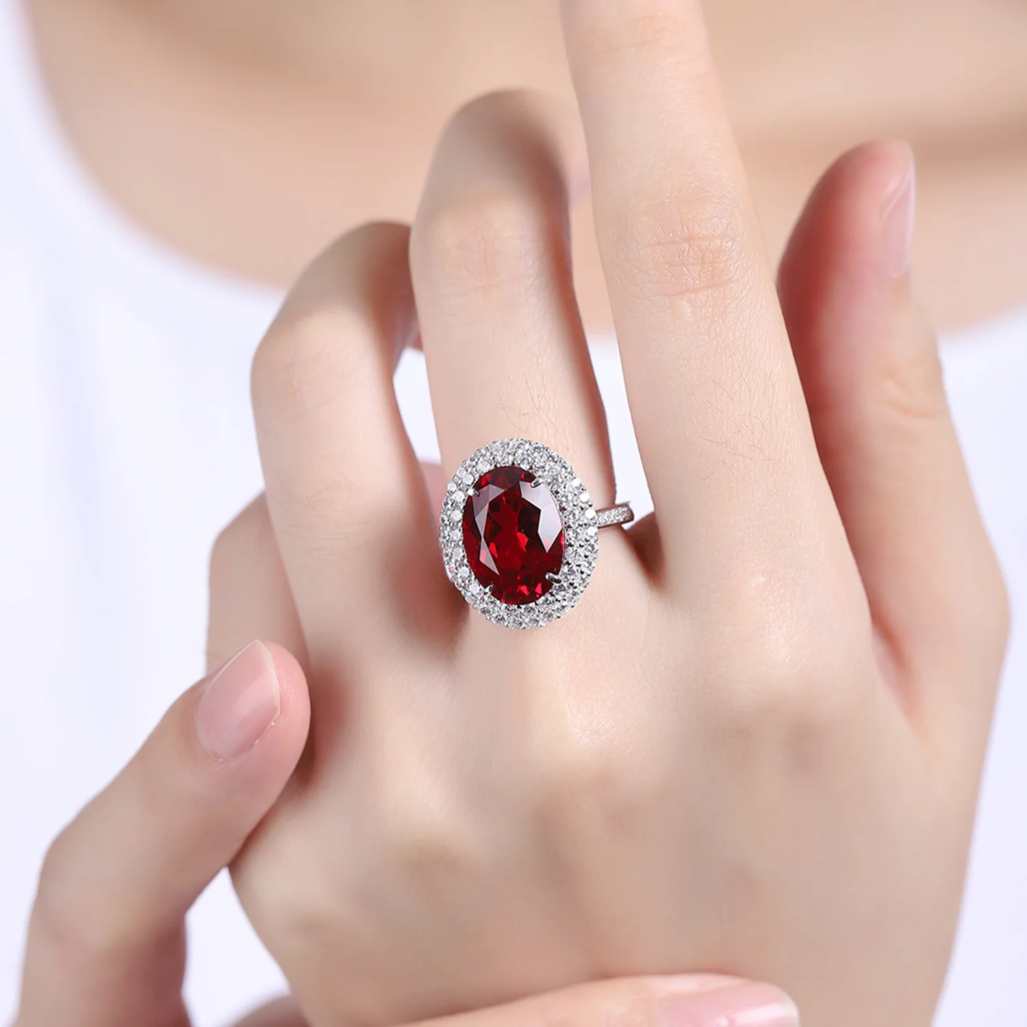 MUSHAN Custom Jewelry 925 Sterling Silver Ring Lab Red Sapphire Asscher Bridal Ring for Women 18K Gold Plated GRC Bridal Rings