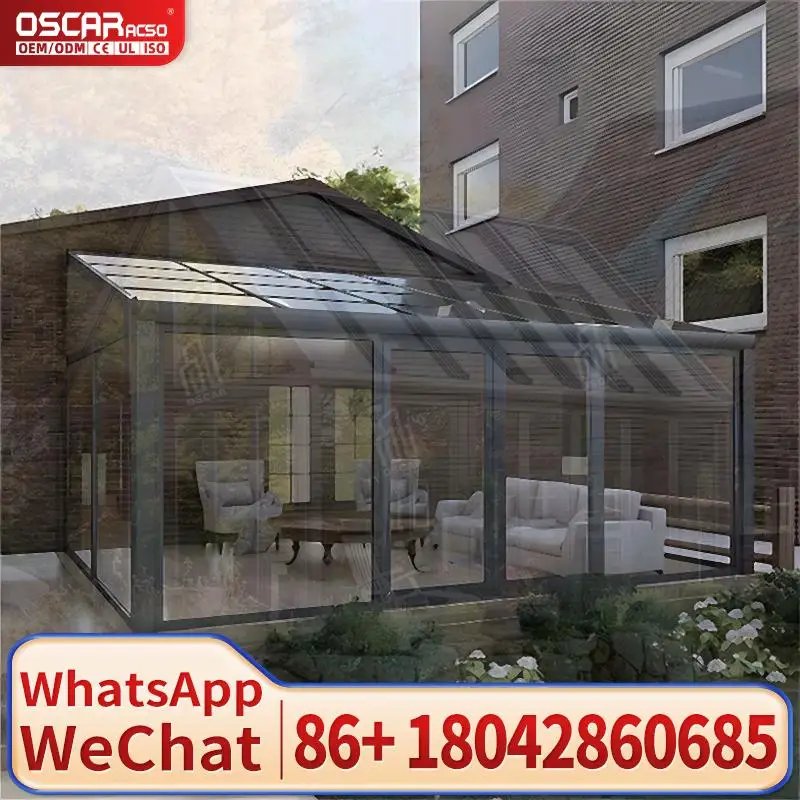 تصميم حديث لفيلا Sunroom الجاهزة مع إطار من سبائك الألومنيوم وصب سقف مثلث في الهواء الطلق من الألومنيوم الزجاجي لمتعدد