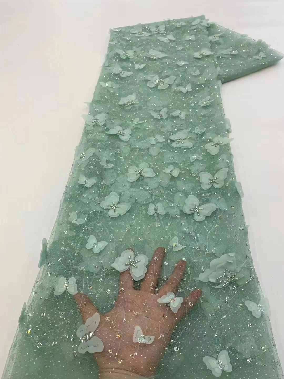 

Elegant Dyed 3D Butterfly Lace Fabric High Quality Tulle Lace 5 Yard Luxury Sew Wedding Dresses Sequins Lace Material African