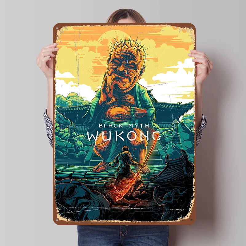 Black Myth Wukong Poster Customized Wall Art Vintage Metal Signs Retro Tin Plaque for Man Cave Bedroom Decoration Gaming House